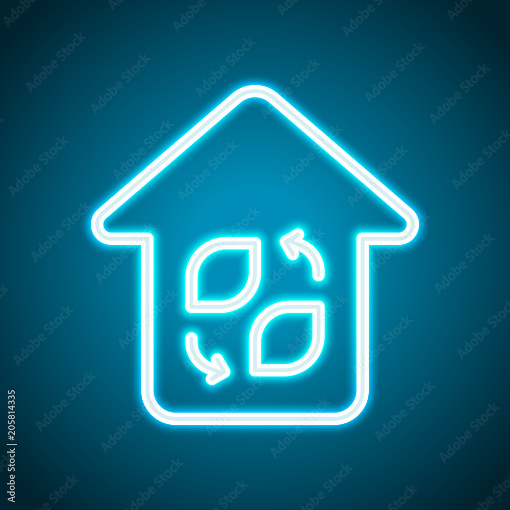 Eco house. Concept logo. Simple linear icon with thin outline. Neon style. Light decoration icon. Bright electric symbol Eco house. Concept logo. Simple linear icon with thin outline. Neon style. Light decoration icon. Bright electric symbol