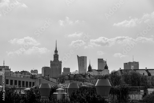 balck and white city seeing from the roof 