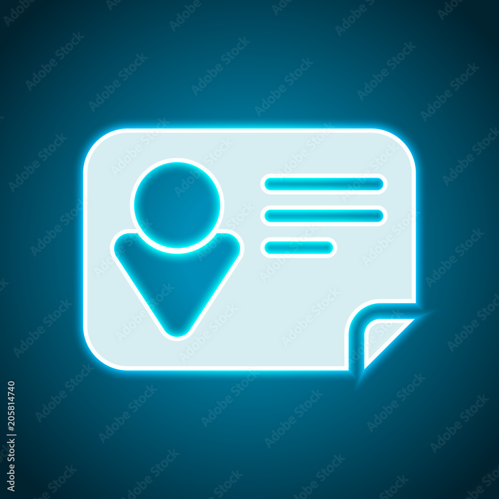 Identification card icon. Neon style. Light decoration icon. Bright electric symbol Identification card icon. Neon style. Light decoration icon. Bright electric symbol