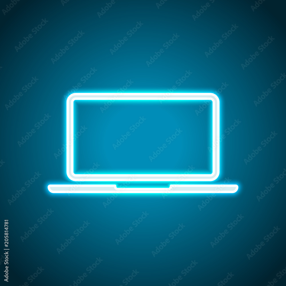 Laptop or notebook computer icon. Neon style. Light decoration icon. Bright electric symbol Laptop or notebook computer icon. Neon style. Light decoration icon. Bright electric symbol