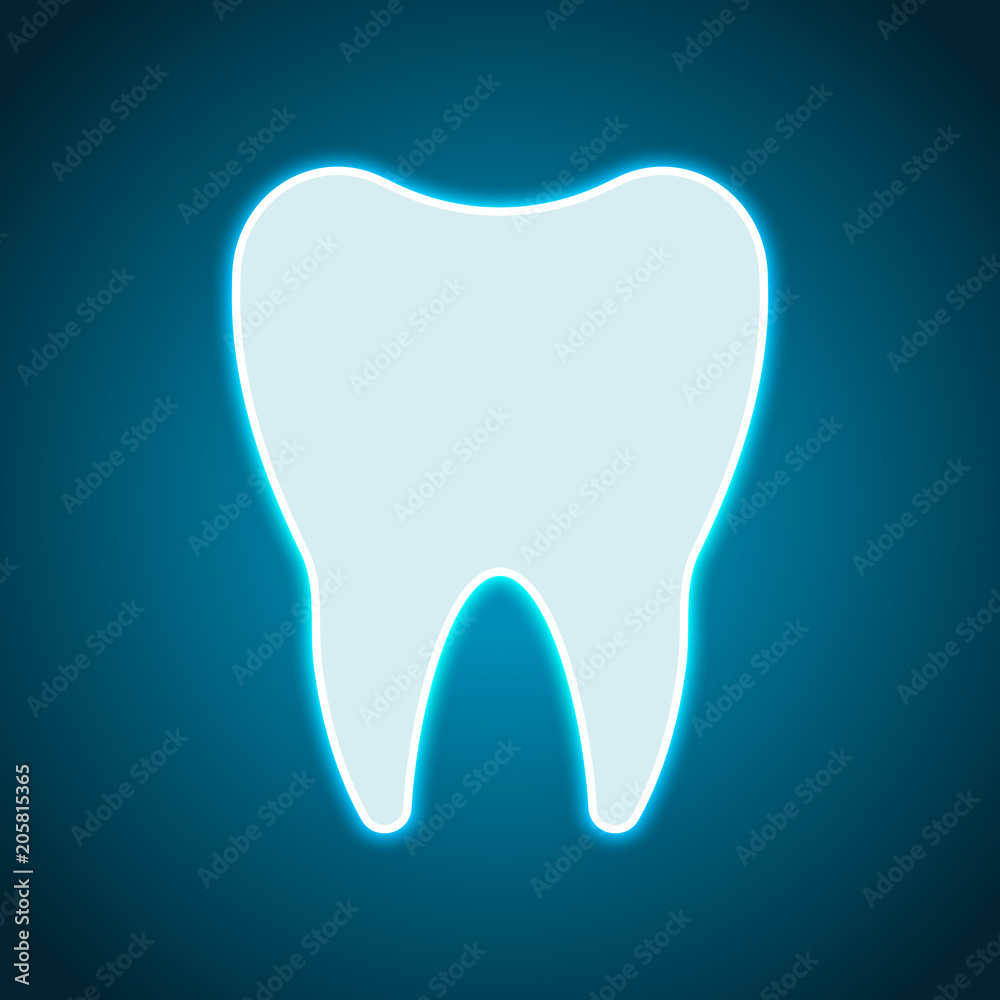 Silhouette of tooth. Simple icon. Neon style. Light decoration icon. Bright electric symbol Silhouette of tooth. Simple icon. Neon style. Light decoration icon. Bright electric symbol