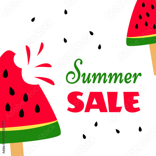 Bright banner with sweet watermelons and inscription Summer Sale. Vector illustration