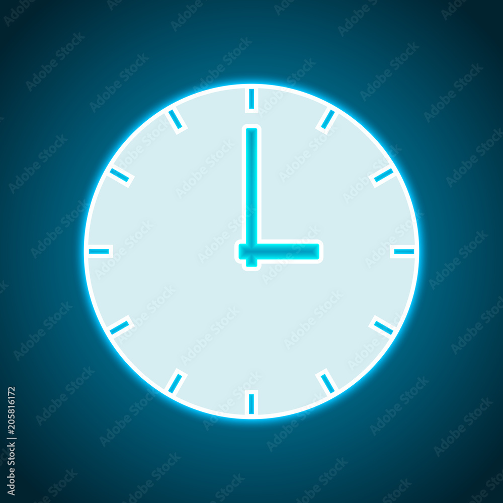 Simple clock icon. Neon style. Light decoration icon. Bright ele Simple clock icon. Neon style. Light decoration icon. Bright ele
