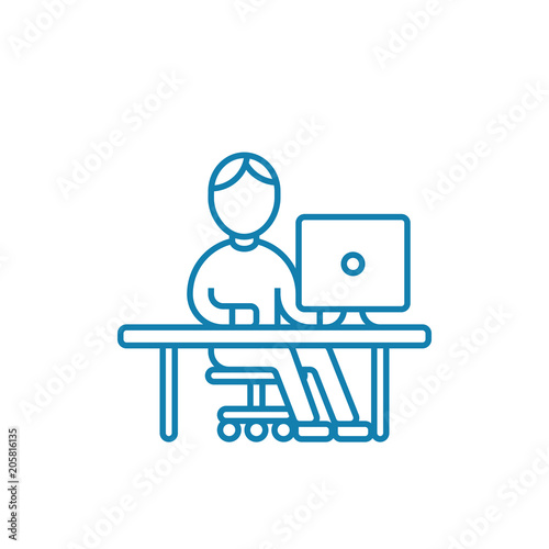 Rest at the computer line icon, vector illustration. Rest at the computer linear concept sign.