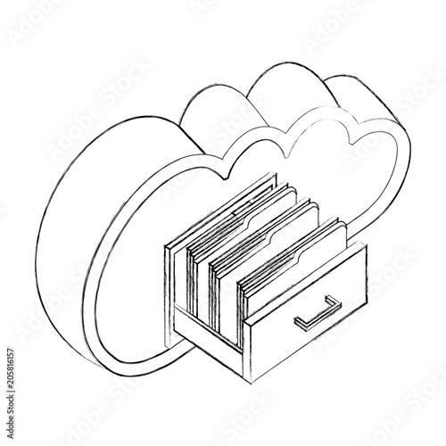 cloud computing open drawer folders file organizer isometric vector illustration sketch