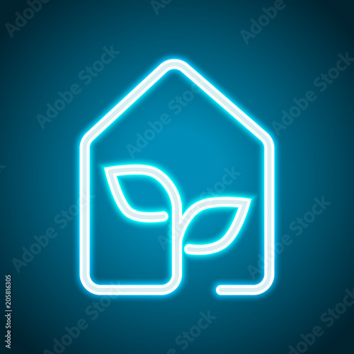 eco house icon concept. Neon style. Light decoration icon. Brigh