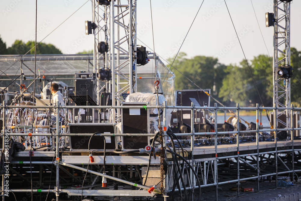 musical equipment on a metal outdoor scene musical equipment on a metal outdoor scene
