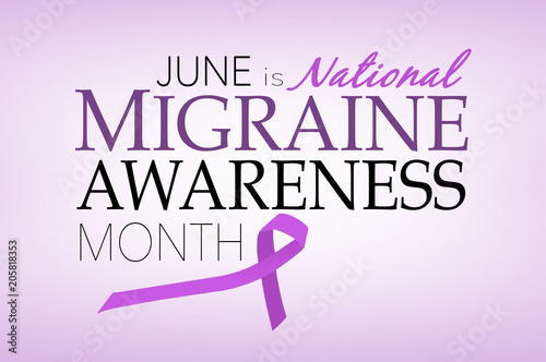 June is National Migraine Awareness Month, background with lavender ribbon photo