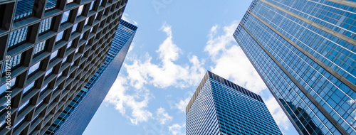 Bottom view of skyscrapers in Manhattan, New York, USA