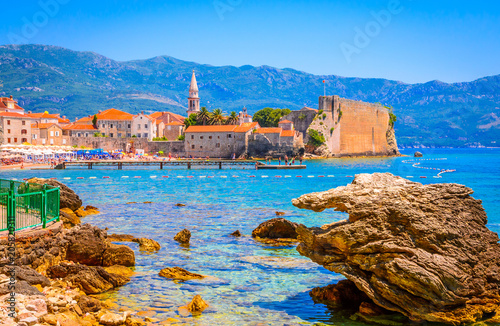 View of old district of Budva from the sea, Montenegro