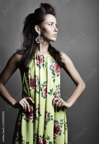 Fashion model in bright  dress