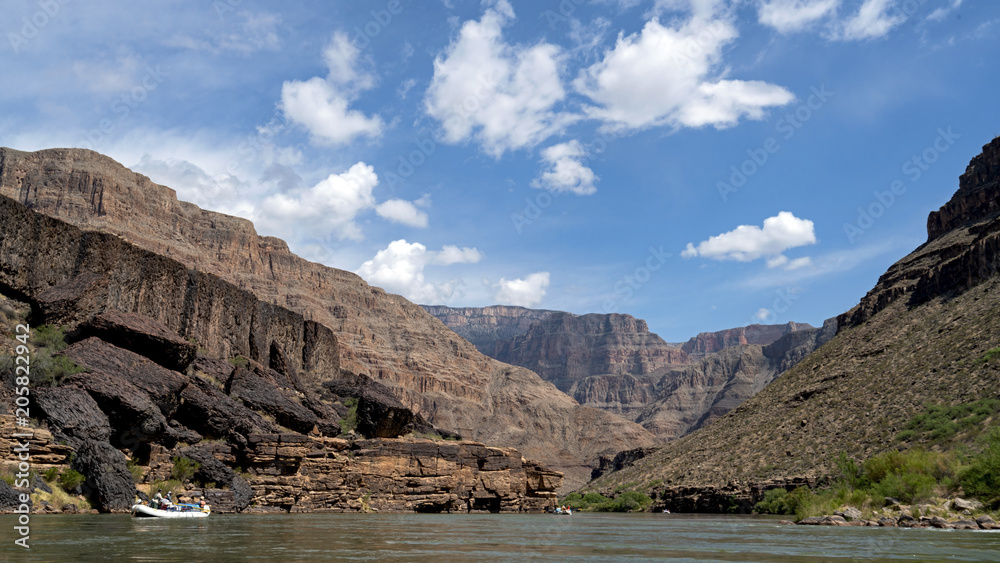 Colorado River runs through Grand Canyon providing exciting whitewater rafting and incredible views along the way. Numerous side canyons can be hiked, often to beautiful waterfalls.