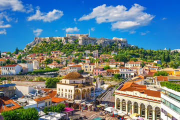 Papier peint photo Athènes Acropole vue depuis le quartier Plaka  © sborisov