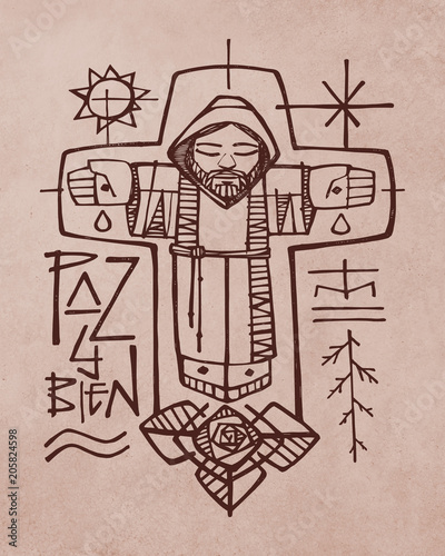 Slika na platnu Franciscan brother and christian symbols