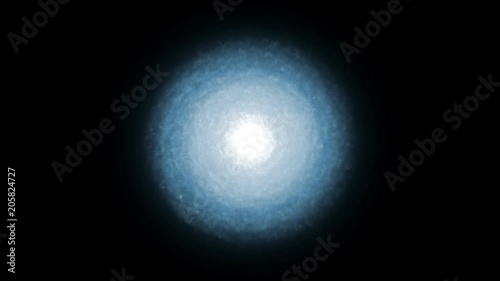 Blue vibrating particle emitter in a dark background