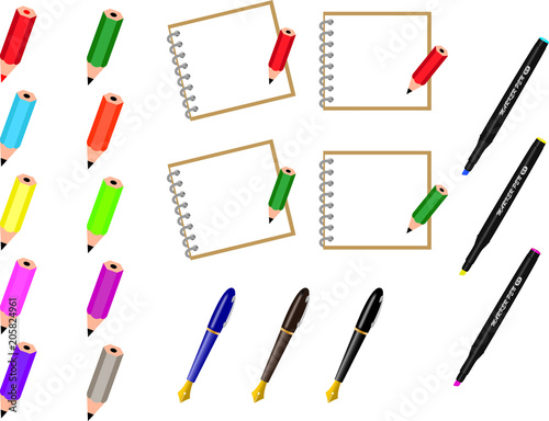 鉛筆とメモ帳とペンのセット