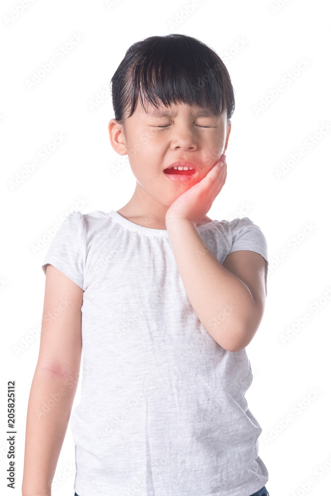 Cute little girl suffering from toothache, isolated on white Cute little girl suffering from toothache, isolated on white