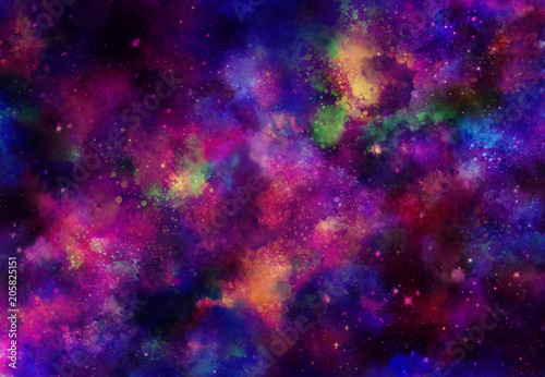 Fototapeta Naklejka Na Ścianę i Meble -  Star field in galaxy space with nebulae, abstract watercolor digital art painting for texture background