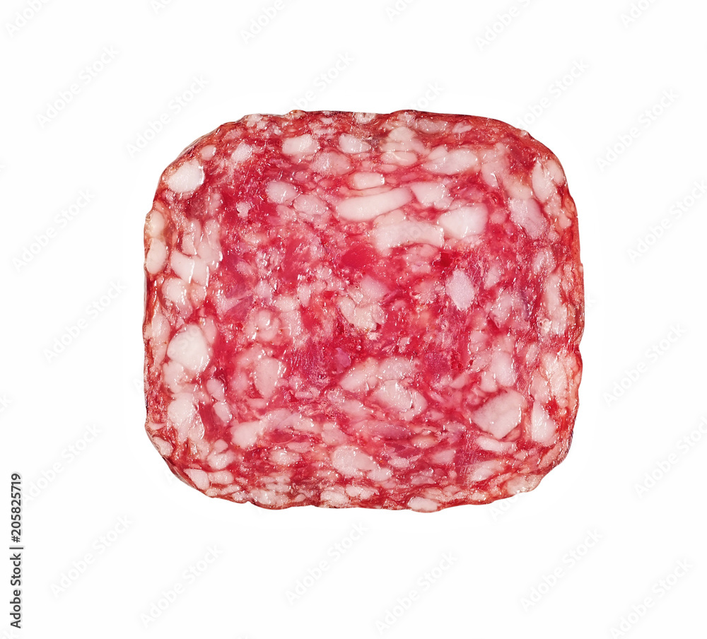 .Slices of salami. Isolated on a white background. sausage cut. .Slices of salami. Isolated on a white background. sausage cut.