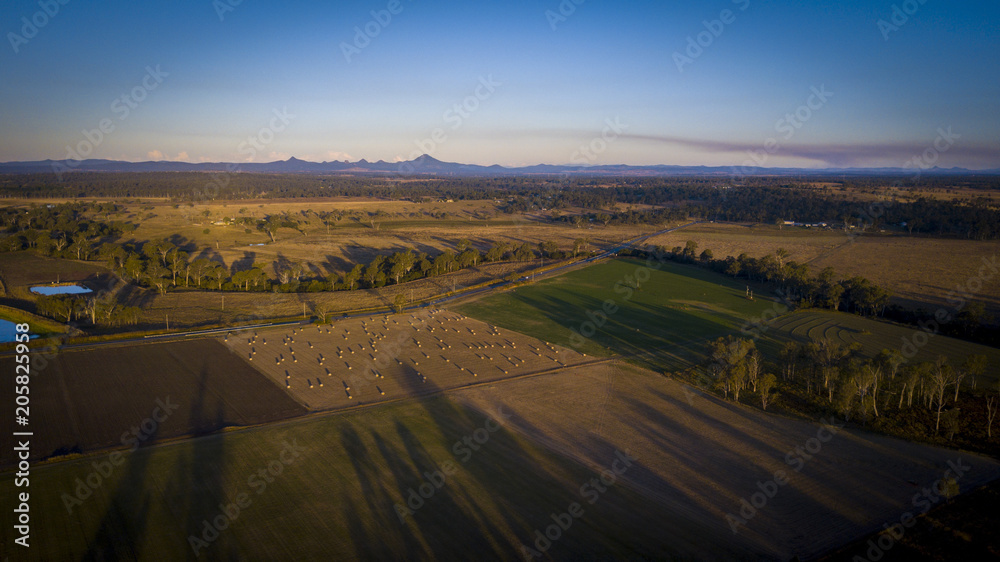 Aerial drone view of hay bales in the Scenic Rim, Queensland, Australia