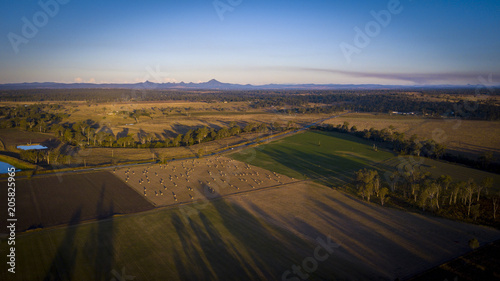 Aerial drone view of hay bales in the Scenic Rim, Queensland, Australia