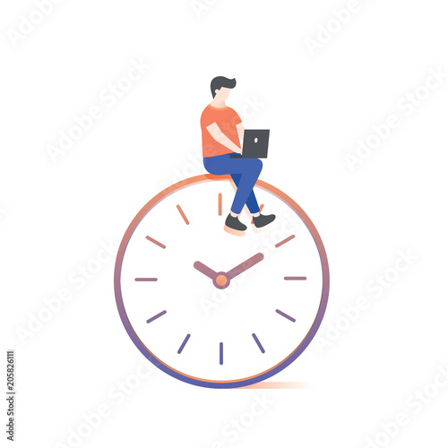 the man working on clock illustration vector on white background.
