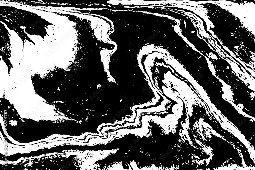 Naklejka premium Black and white liquid texture. Hand drawn marbling illustration. Abstract vector background. Monochrome marble pattern.