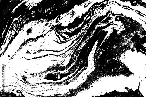 Black and white liquid texture. Hand drawn marbling illustration. Abstract vector background. Monochrome marble pattern.