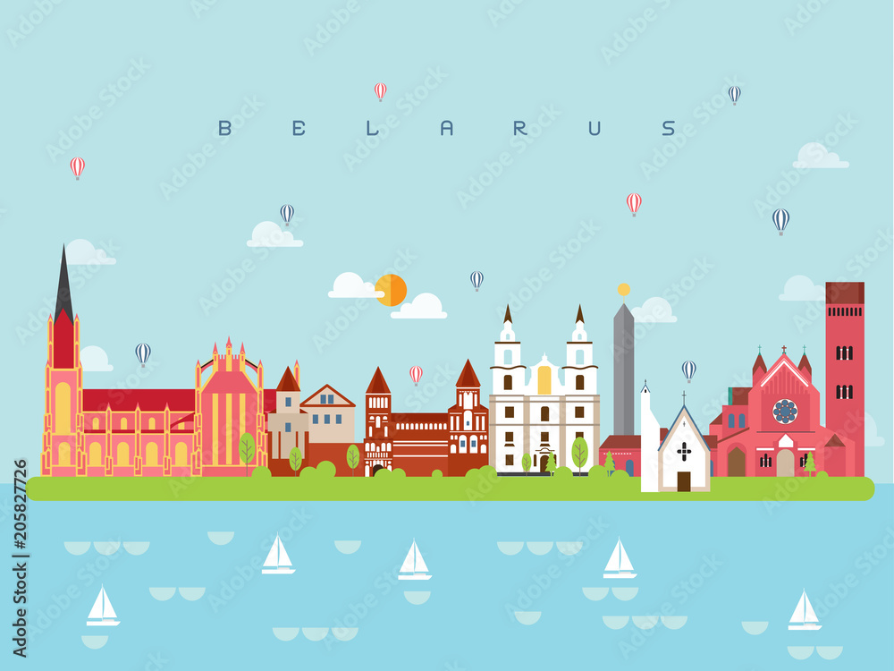 Belarus Famous Landmarks Infographic Templates for Traveling Minimal Style and Icon, Symbol Set Vector Illustration Can be use for Poster Travel book, Postcard, Billboard.