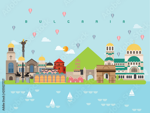 Bulgaria Famous Landmarks Infographic Templates for Traveling Minimal Style and Icon, Symbol Set Vector Illustration Can be use for Poster Travel book, Postcard, Billboard.