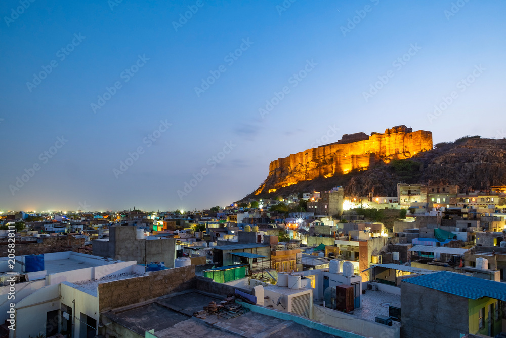 Mehrangarh fort at Jodhpur on evening time, Rajasthan, India. An UNESCO World herritage.