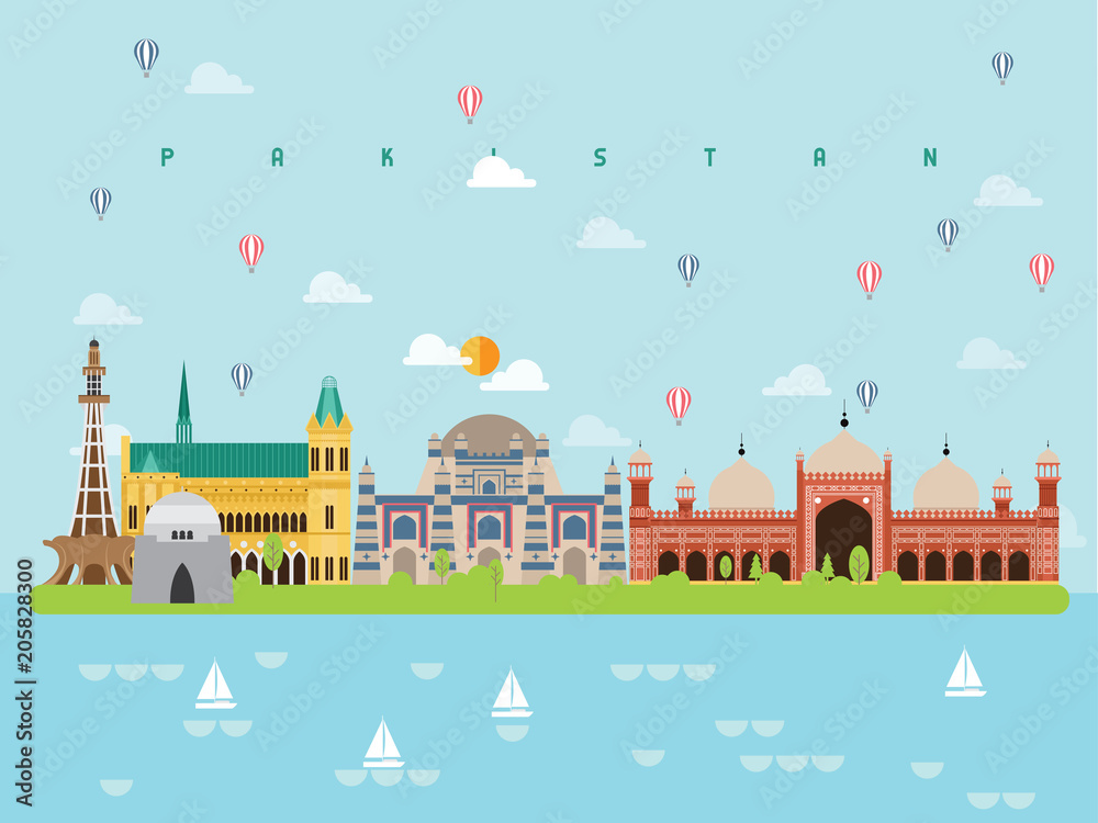 Pakistan Famous Landmarks Infographic Templates for Traveling Minimal Style and Icon, Symbol Set Vector Illustration Can be use for Poster Travel book, Postcard, Billboard.