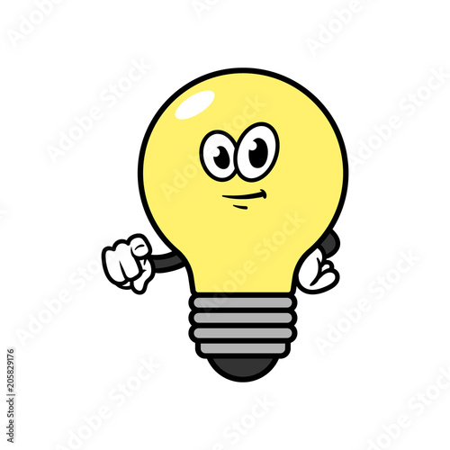 Cartoon Pointing Light Bulb Character