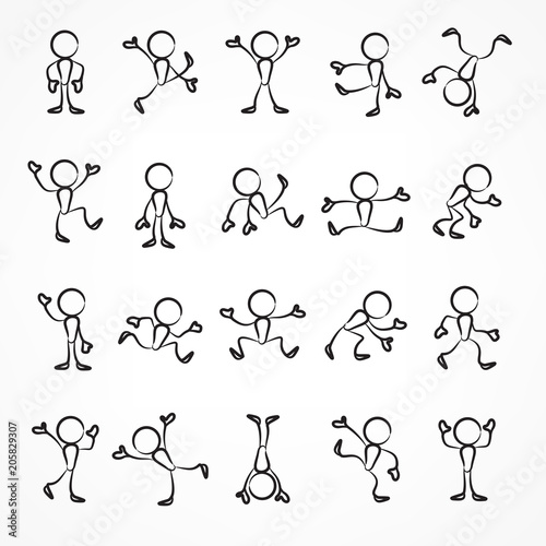 Collection of stick linear moving figures with different poses.