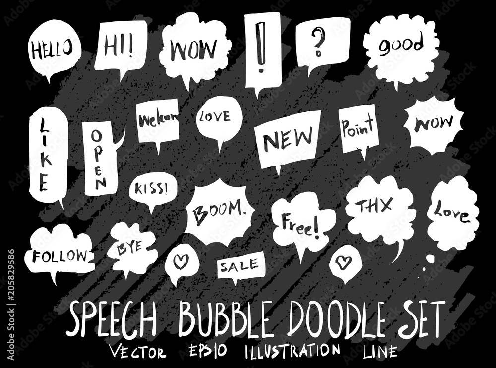 Hand drawn Sketch doodle vector speech bubble element icon set on Chalkboard eps10
