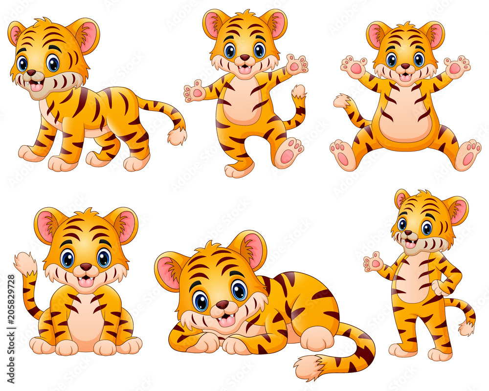 Obraz premium Happy tiger cartoon set collection