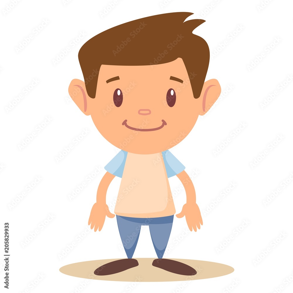 Cartoon cute boy stands in a confident pose. Colorful vector isolated kids illustration.