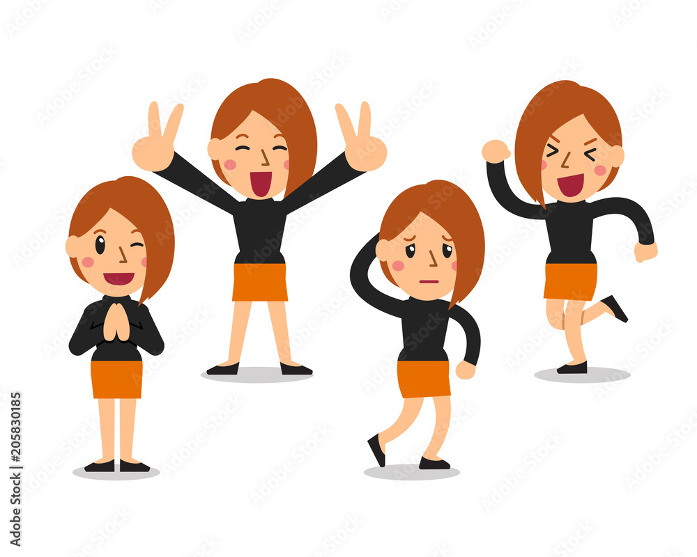 Set of vector cartoon woman character poses Set of vector cartoon woman character poses