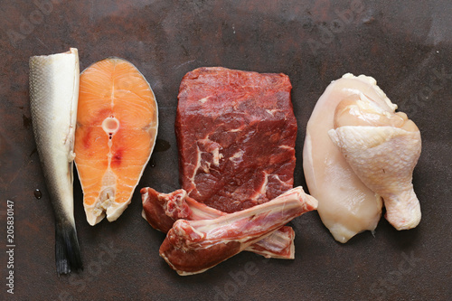 Photography raw meat, fish and chicken healthy food