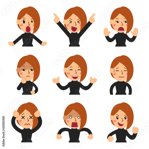 Cartoon set of woman faces showing different emotions