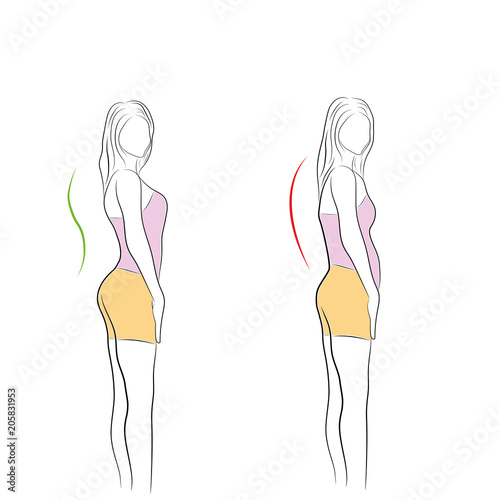 Correct alignment of human body in standing posture for good personality and healthy of spine and bone. Health care and medical illustration