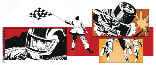 Collage on theme sport and car racing.