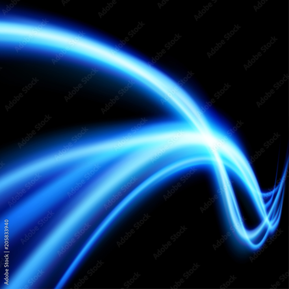 Blue speed light lines over black layout realistic perspective layout