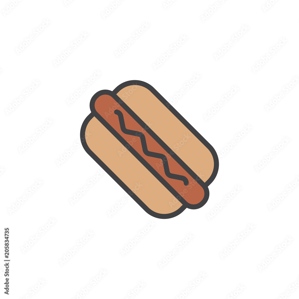 Hot dog filled outline icon, line vector sign, linear colorful pictogram isolated on white. Frankfurter, Fast food symbol, logo illustration. Pixel perfect vector graphics Hot dog filled outline icon, line vector sign, linear colorful pictogram isolated on white. Frankfurter, Fast food symbol, logo illustration. Pixel perfect vector graphics