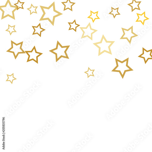 Magic gold stars confetti. Christmas and New Year falling stars background. Sparkling glitter celebration confetti decoration. Rich VIP premium design