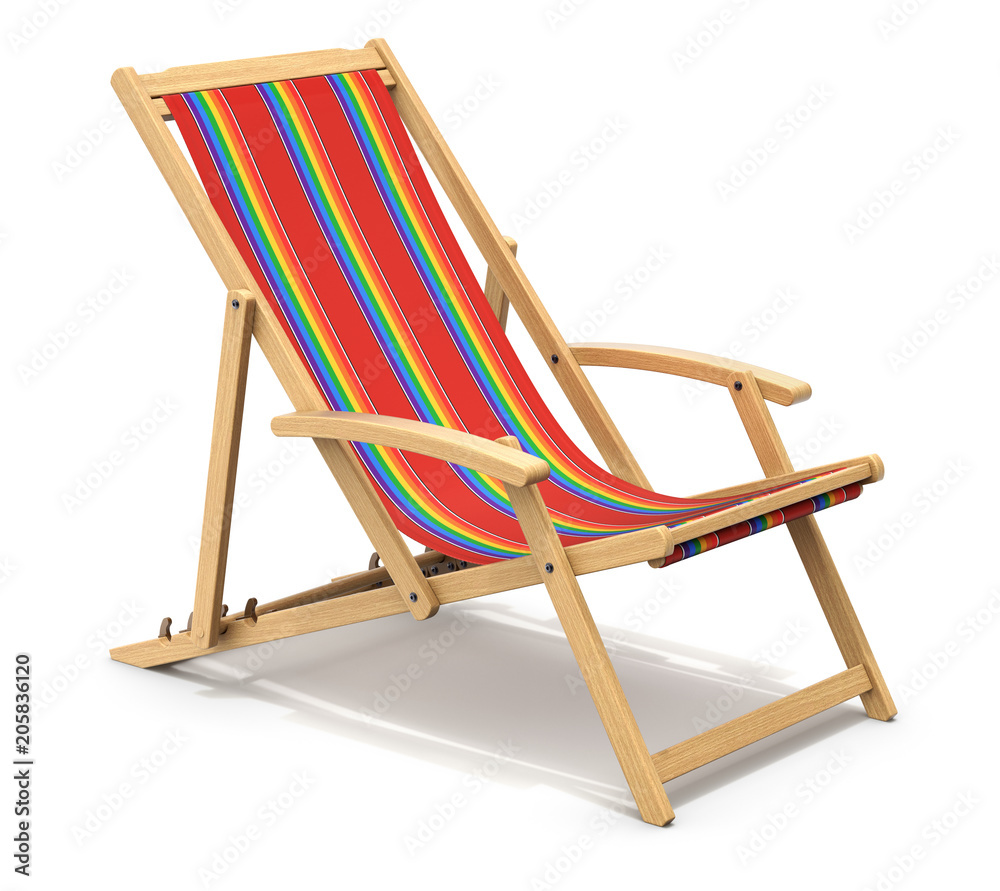 Colorful wooden deck chair on white background