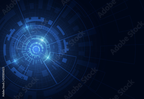 Abstract technology circle blue innovation concept on a dark background. Vector illustration