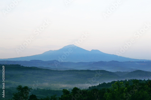 Amazing view landscape with mountain ranks in blue sky