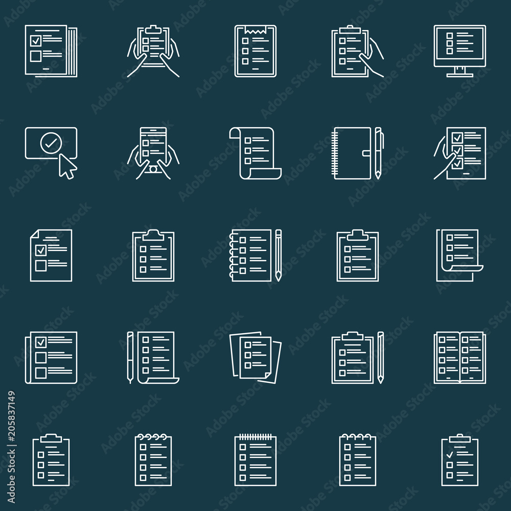 Checklist vector outline icons. Check list and to do list signs
