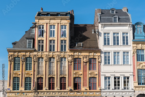 Lille, former facades in the center, beautiful town in the north of France 